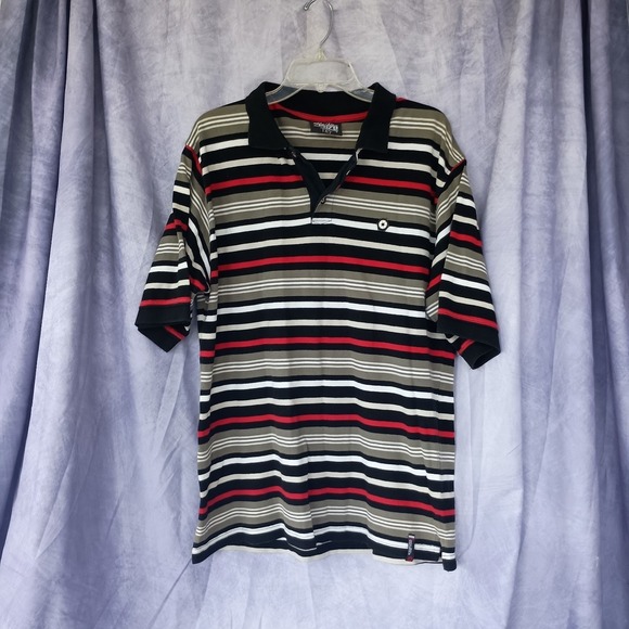 South Pole Other - South Pole Striped Polo Shirt Black Red Gray Y2K Streetwear‎ Size Large